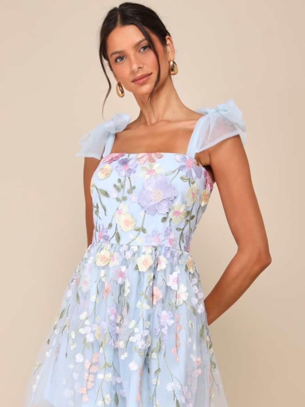Lulus Classic Romance Blue 3d Floral Applique Tie-strap Mini Dress - Size XS